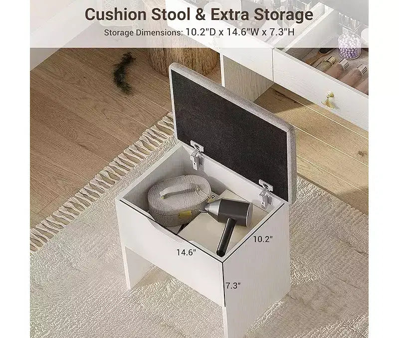 Coiffeuse avec miroir, petite coiffeuse de maquillage avec 2 tiroirs, coiffeuse pour filles femmes avec tabouret de rangement, chambre à coucher