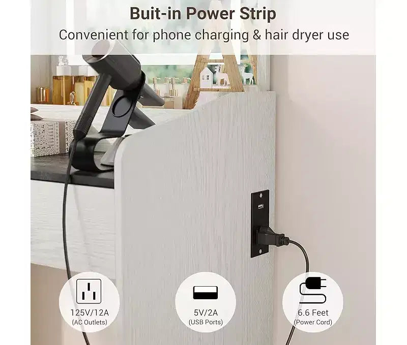 Coiffeuse avec miroir, petite coiffeuse de maquillage avec 2 tiroirs, coiffeuse pour filles femmes avec tabouret de rangement, chambre à coucher