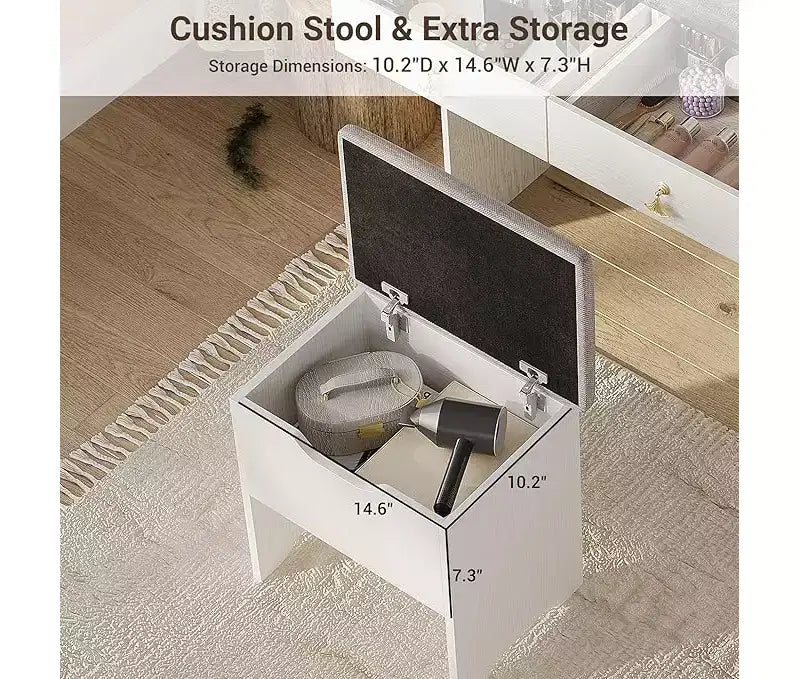 Coiffeuse avec miroir, petite coiffeuse de maquillage avec 2 tiroirs, coiffeuse pour filles femmes avec tabouret de rangement, chambre à coucher