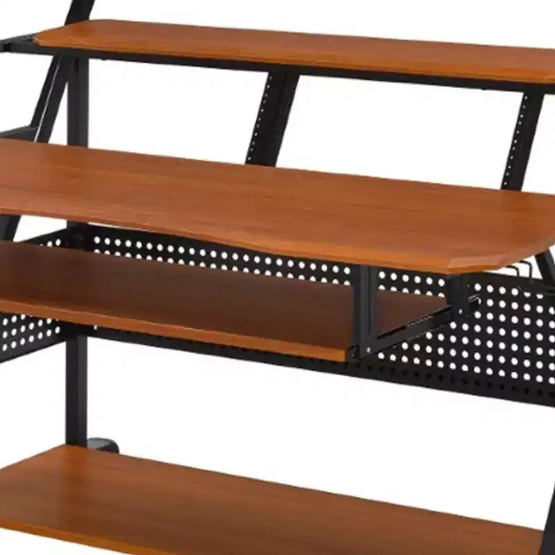 Station de studio Wood Music Desk, étagères avec plateau clavier, noyer