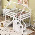 Bellemave Twin over Twin House Loft or Bunk Bed with Slide and Storage Stairs,Solid Wood Bunk Bed Frame for Kids,White