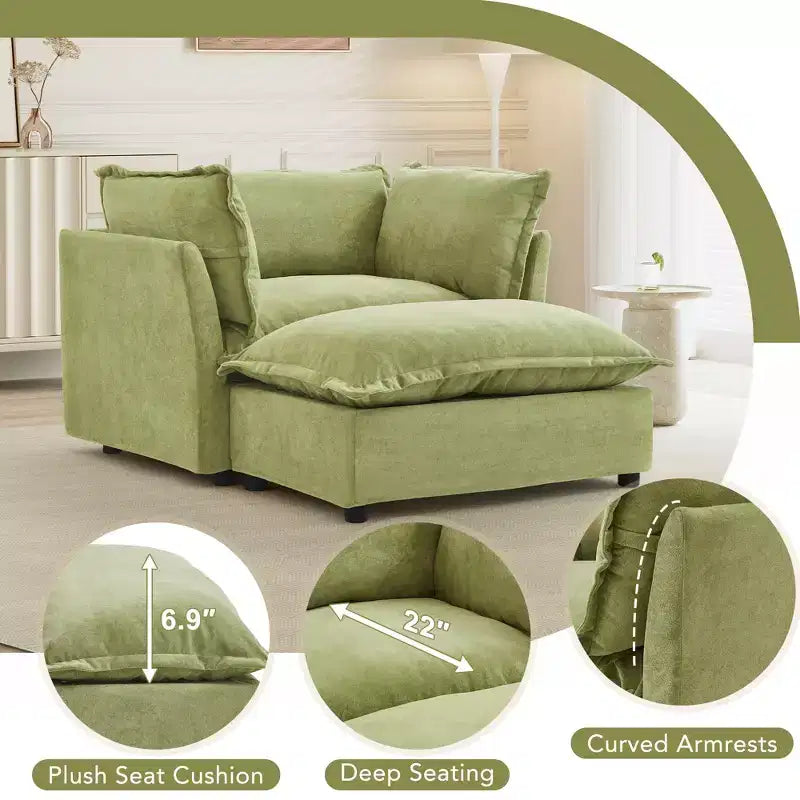 Fauteuil Canapé Moderne avec Ottoman Chaise Rembourrée Confortable pour Salon et Chambre