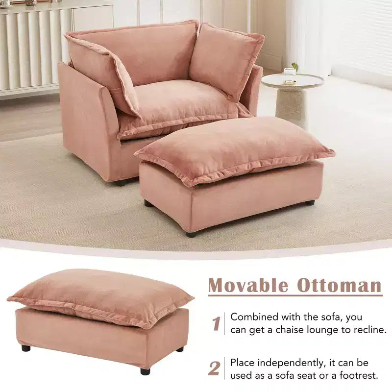 Fauteuil Canapé Moderne avec Ottoman Chaise Rembourrée Confortable pour Salon et Chambre
