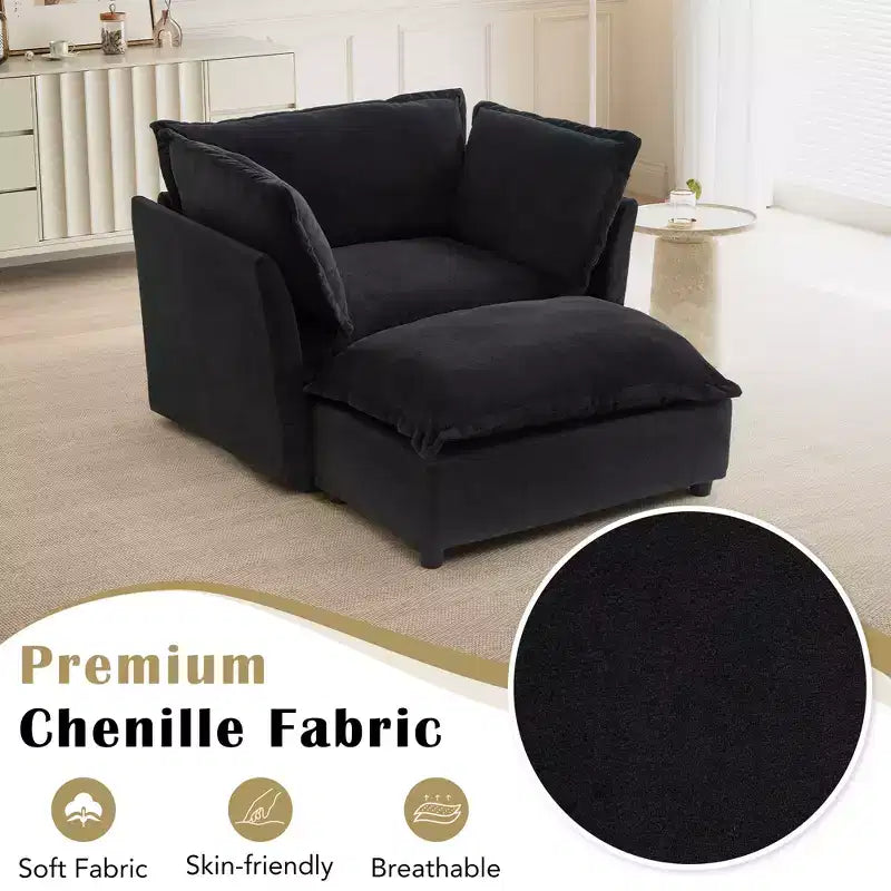 Fauteuil Canapé Moderne avec Ottoman Chaise Rembourrée Confortable pour Salon et Chambre