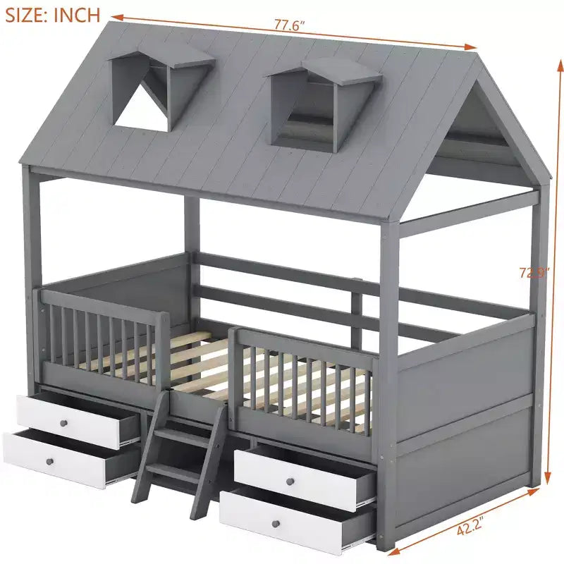Lit mezzanine en bois avec tiroirs de taille jumelle/double