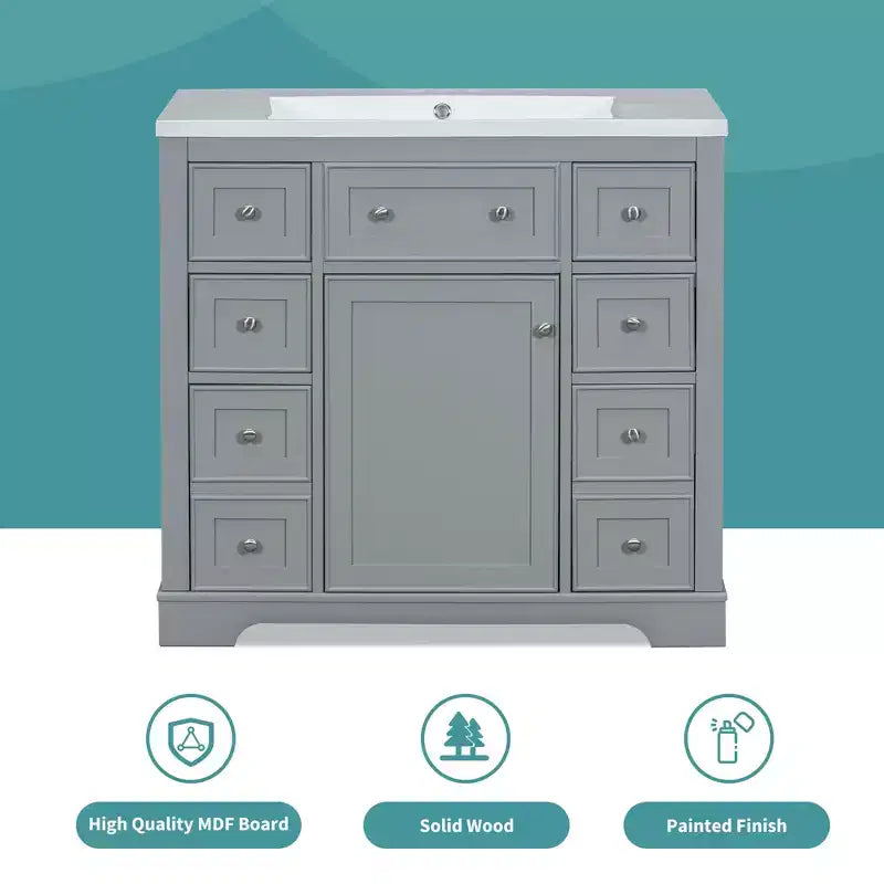 Meuble sous-vasque sans lavabo 1 porte 6 tiroirs Blanc