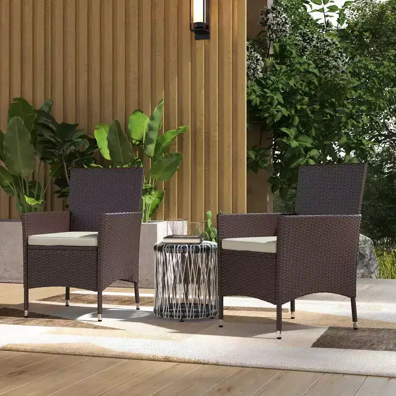 2 chaises de salle à manger en rotin avec coussins et pieds antidérapants, chaises empilables pour terrasse, jardin, pelouse