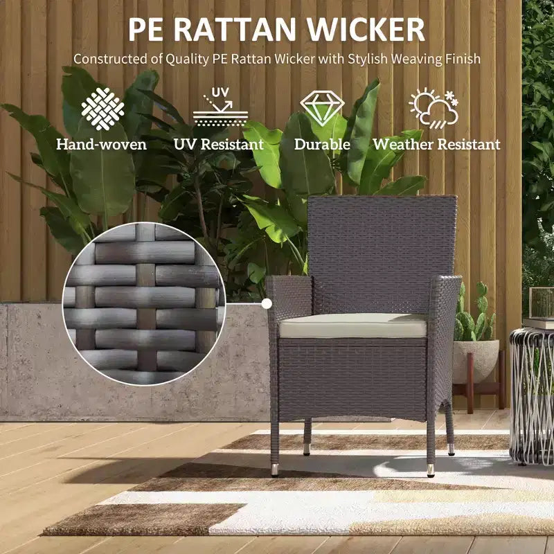 2 chaises de salle à manger en rotin avec coussins et pieds antidérapants, chaises empilables pour terrasse, jardin, pelouse