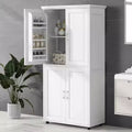 MAYEERTY Tall Wide Bathroom Cabinet Freestanding 4 Doors Adjustable Shelves White