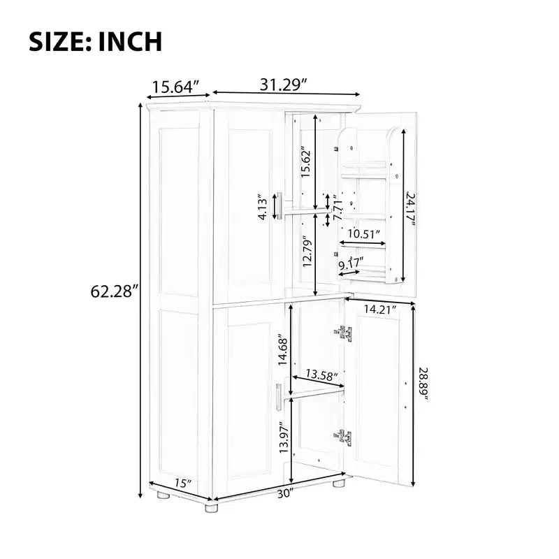 Meuble Colonne de Salle de Bain Autoportant Haut Large 4 Portes Étagères Réglables Blanc
