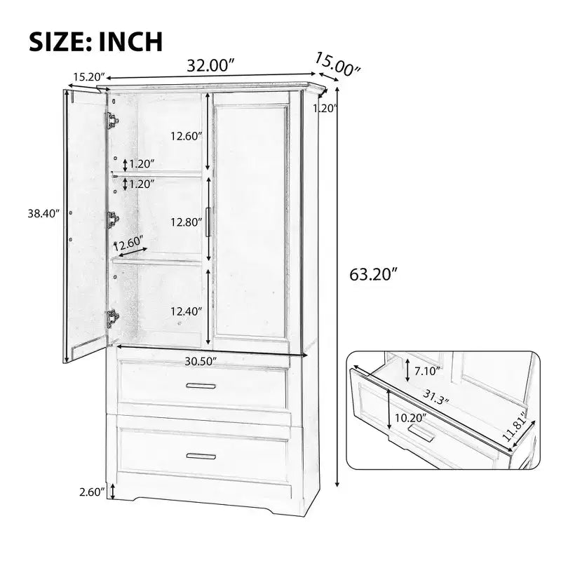 Meuble Haut de Salle de Bain 2 Portes Tiroirs Étagère Réglable MDF Noir