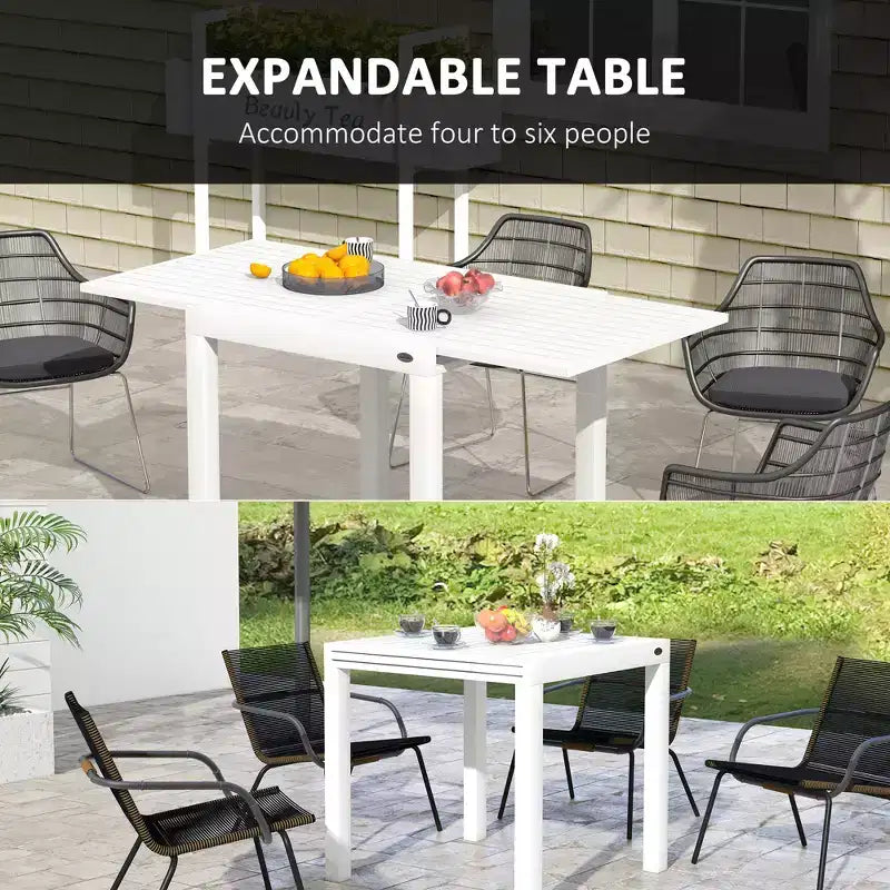 Table de patio extensible, Table à manger extérieure pour 4 à 6 personnes avec cadre en aluminium pour jardin, pelouse, balcon, terrasse