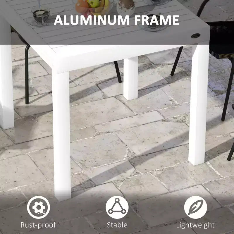 Table de patio extensible, Table à manger extérieure pour 4 à 6 personnes avec cadre en aluminium pour jardin, pelouse, balcon, terrasse