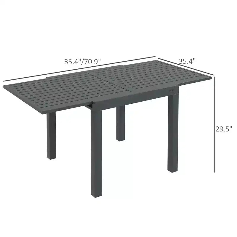 Table de patio extensible, Table à manger extérieure pour 4 à 6 personnes avec cadre en aluminium pour jardin, pelouse, balcon, terrasse