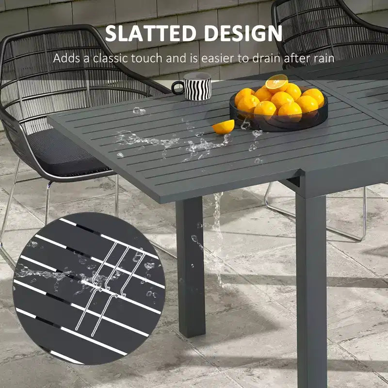 Table de patio extensible, Table à manger extérieure pour 4 à 6 personnes avec cadre en aluminium pour jardin, pelouse, balcon, terrasse