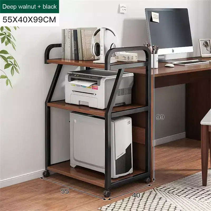 3 Tier Stand on Wheels,Mobile Printer Table with Storage Shelf, Rolling Printer Cart with Wheels Rustic Brown Printer Stand for Office Home