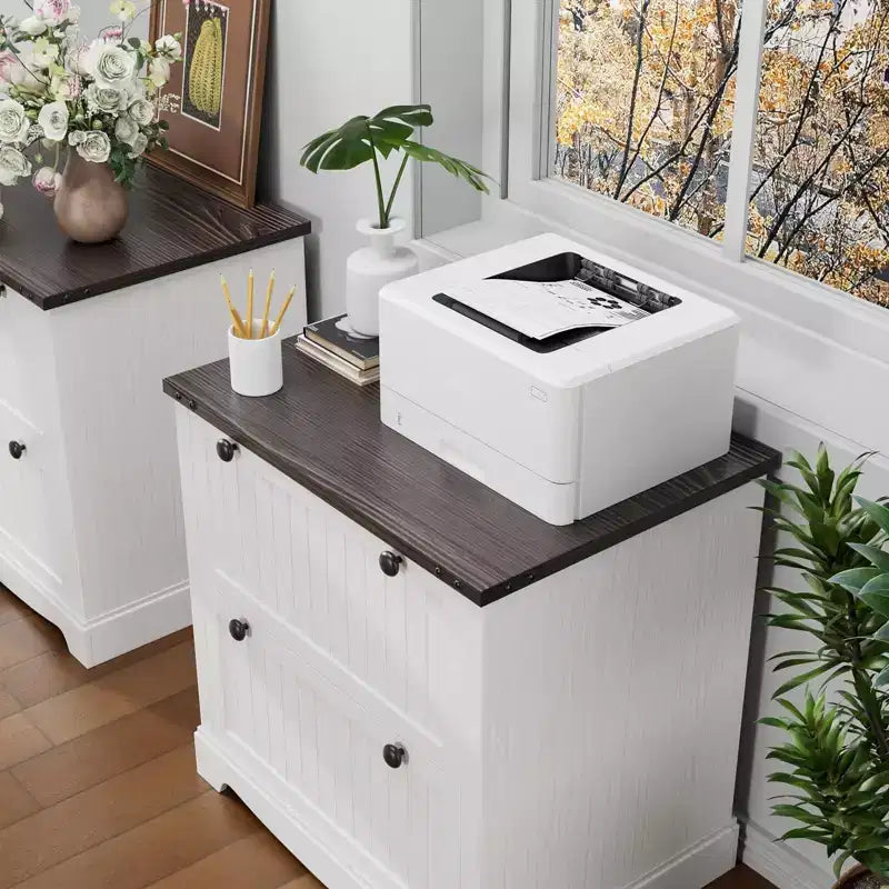 Meuble de classement de ferme à 2 tiroirs, Organiseur de rangement rustique pour documents et fournitures de bureau