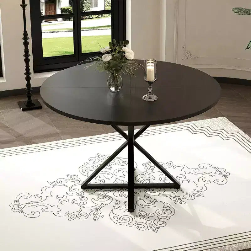 Table à manger ronde de 47 pouces - Table de cuisine en bois pour 4 personnes, Tables de salle à manger rondes de style ferme avec pied en métal, pour cuisine, salon