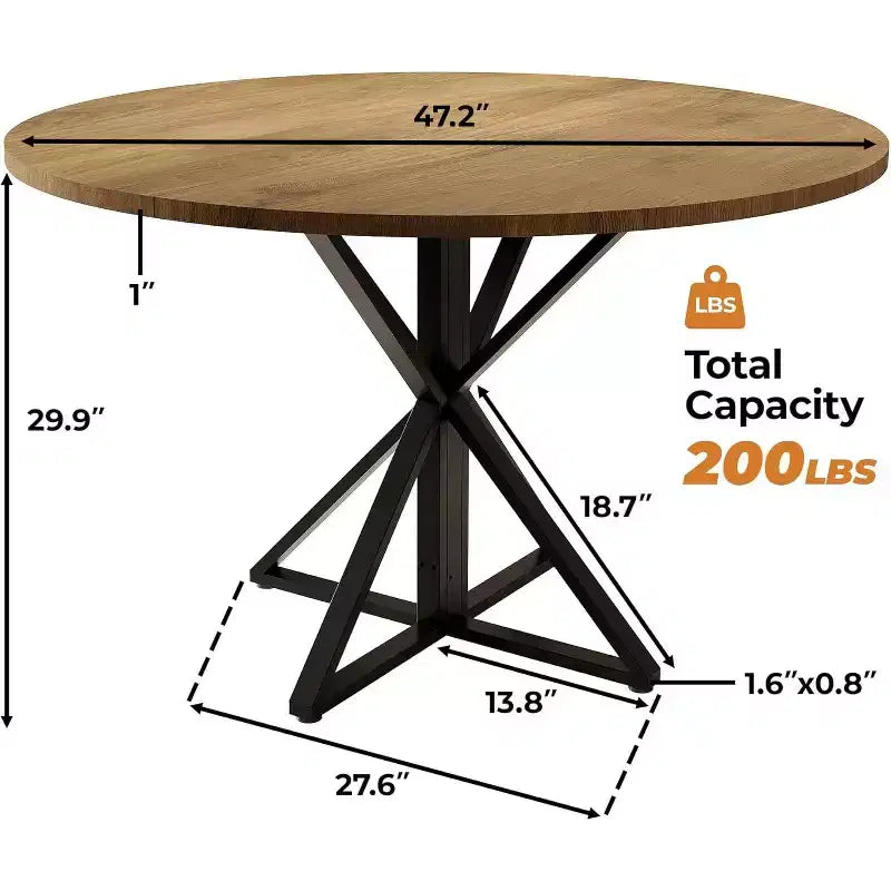 Table à manger ronde de 47 pouces - Table de cuisine en bois pour 4 personnes, Tables de salle à manger rondes de style ferme avec pied en métal, pour cuisine, salon