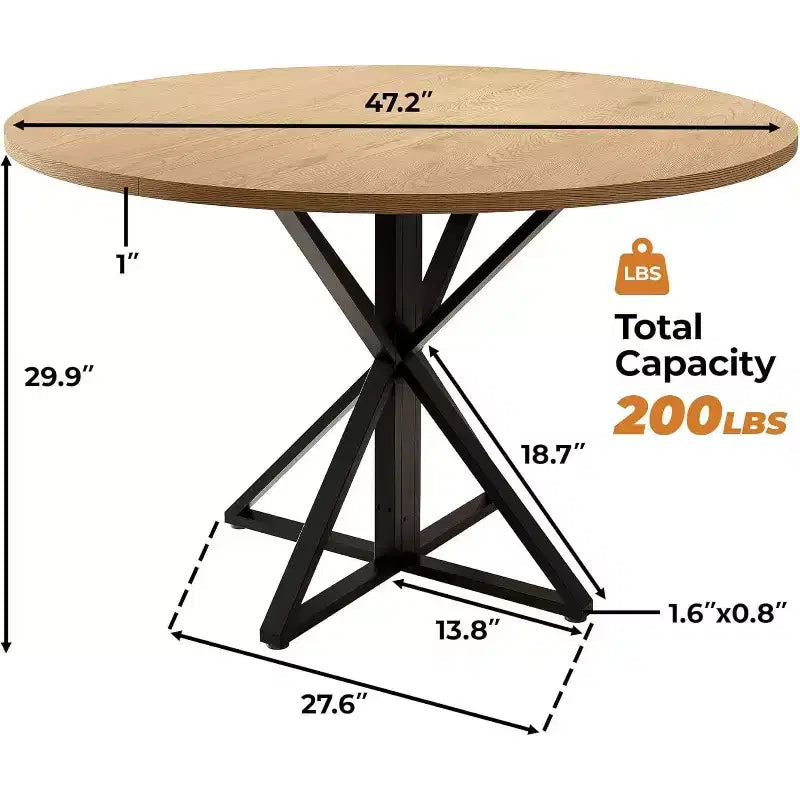 Table à manger ronde de 47 pouces - Table de cuisine en bois pour 4 personnes, Tables de salle à manger rondes de style ferme avec pied en métal, pour cuisine, salon