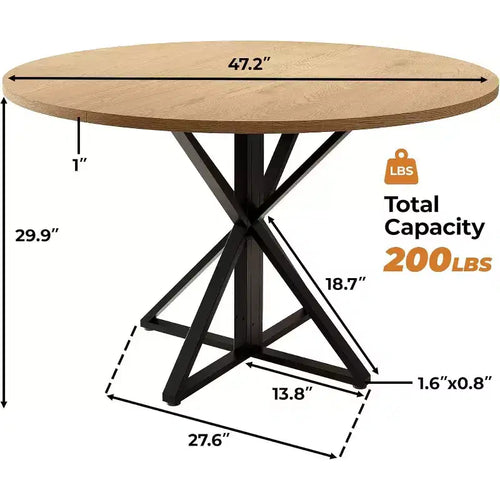 Table à manger ronde de 47 pouces - Table de cuisine en bois pour 4 personnes, Tables de salle à manger rondes de style ferme avec pied en métal, pour cuisine, salon
