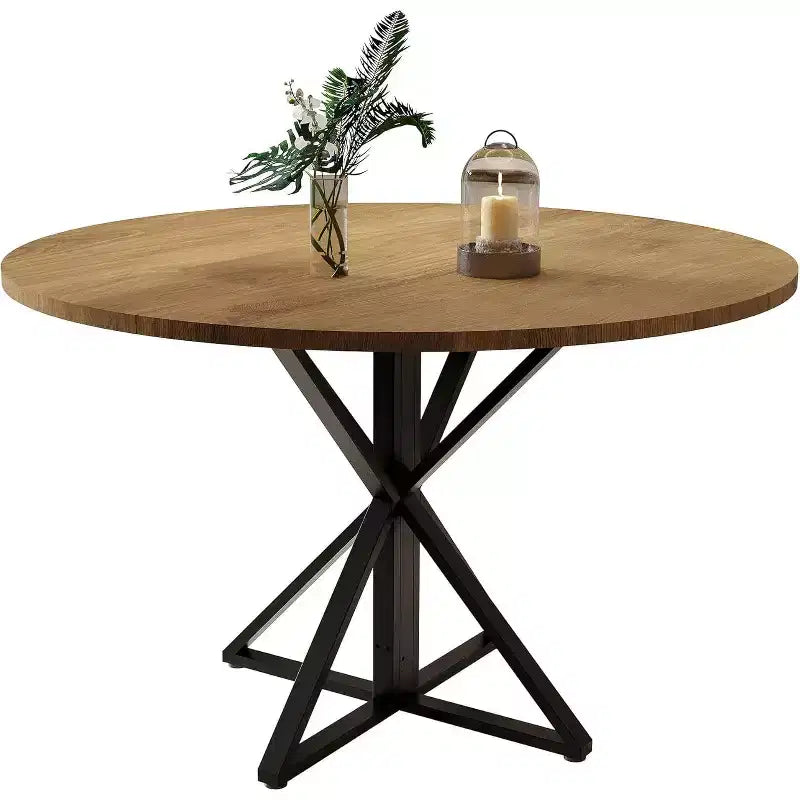 Table à manger ronde de 47 pouces - Table de cuisine en bois pour 4 personnes, Tables de salle à manger rondes de style ferme avec pied en métal, pour cuisine, salon