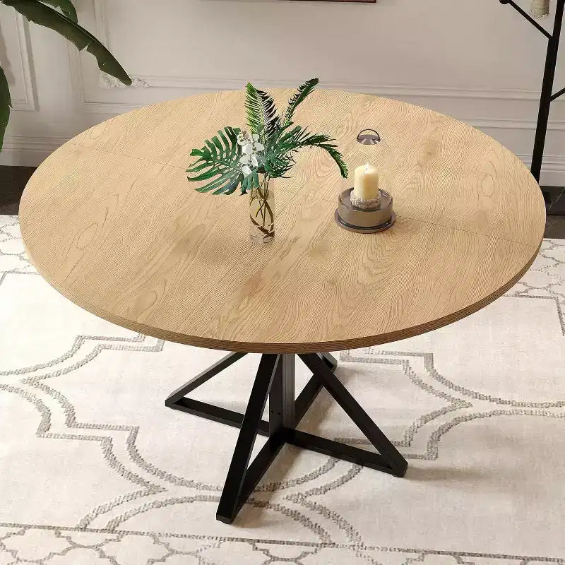 Table à manger ronde de 47 pouces - Table de cuisine en bois pour 4 personnes, Tables de salle à manger rondes de style ferme avec pied en métal, pour cuisine, salon