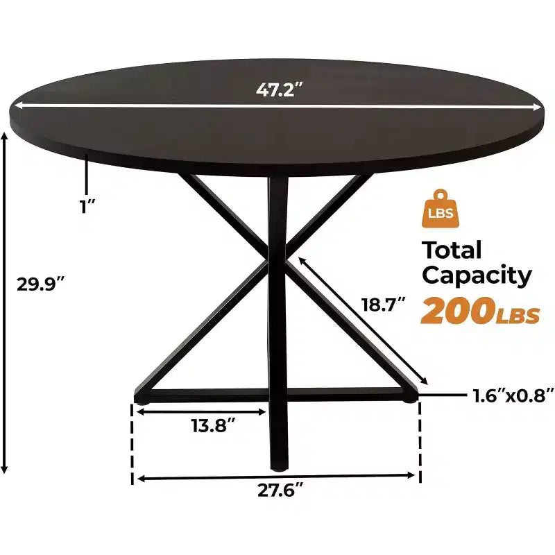Table à manger ronde de 47 pouces - Table de cuisine en bois pour 4 personnes, Tables de salle à manger rondes de style ferme avec pied en métal, pour cuisine, salon