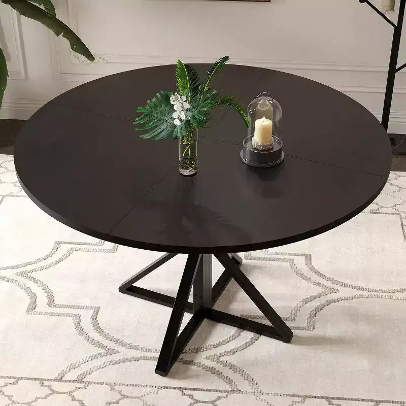 Table à manger ronde de 47 pouces - Table de cuisine en bois pour 4 personnes, Tables de salle à manger rondes de style ferme avec pied en métal, pour cuisine, salon