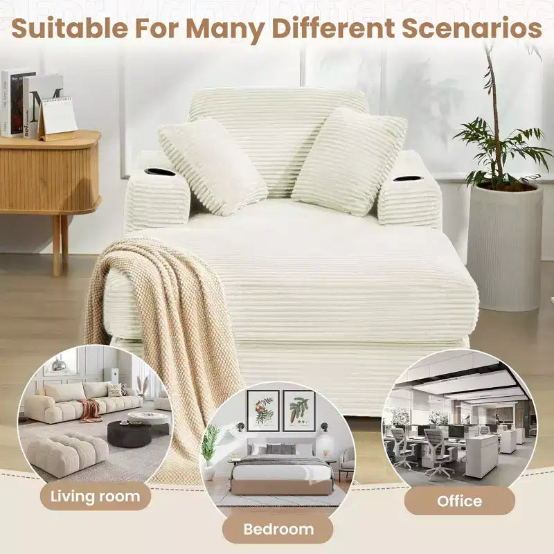 Canapé inclinable en velours côtelé avec pouf Fauteuil d'appoint moderne pour salon ou chambre à coucher
