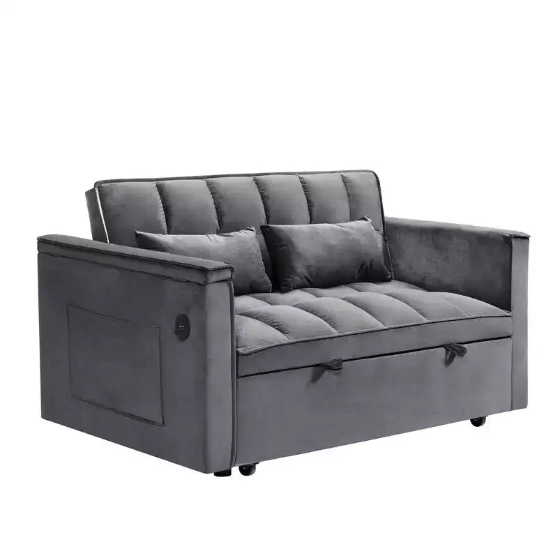 Canapé convertible 3 en 1, canapé double moderne en velours avec dossier réglable, sac de rangement et oreiller, bureau d'ordinateur portable noir dissimulé pour salon