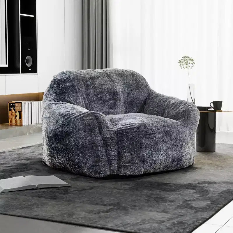 Okak Bean Bag Chair, Lazy Sofa Chair with Armrest&High-Resilience Shredded Foam, Modern Sofa Large Lounge Chair for Living Room, Black+Gray