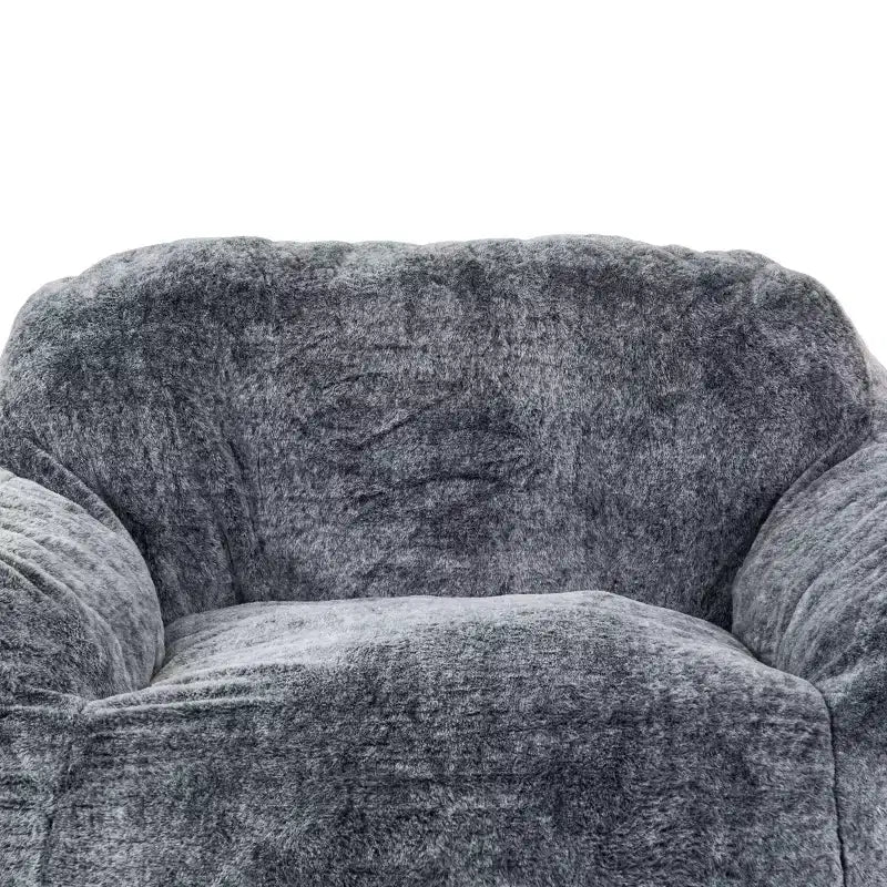 Pouf poire, fauteuil paresseux avec accoudoirs et mousse déchiquetée haute résilience, grand fauteuil de salon moderne pour salon, noir + gris