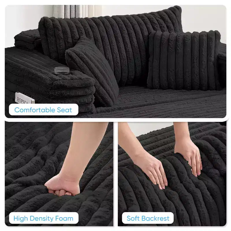 Canapé-lit moderne en velours côtelé, fauteuil simple avec porte-gobelets, poches latérales, accoudoirs larges, idéal pour les appartements