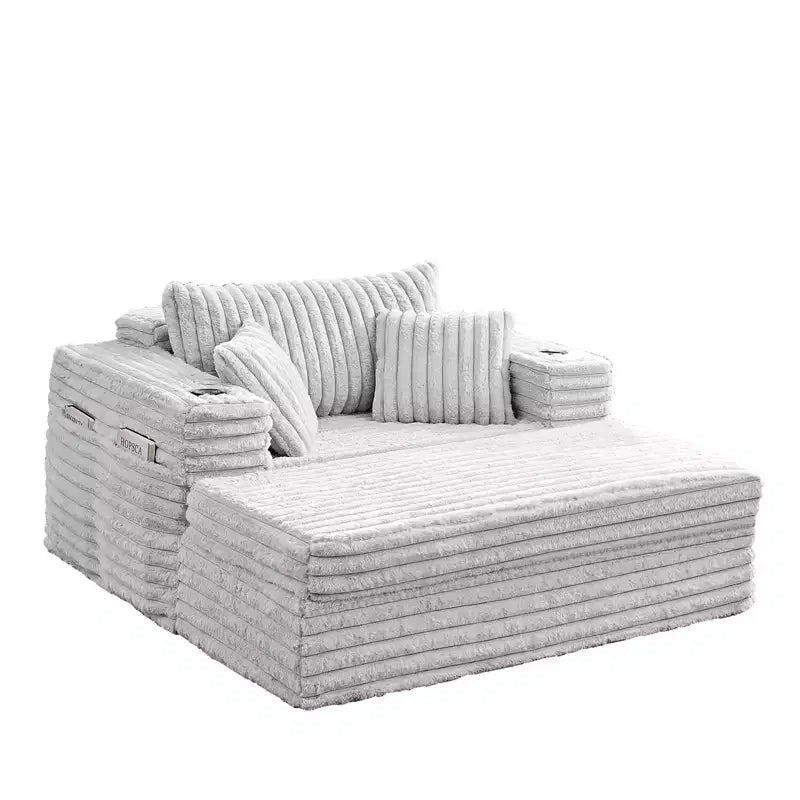 Canapé-lit moderne en velours côtelé, fauteuil simple avec porte-gobelets, poches latérales, accoudoirs larges, idéal pour les appartements