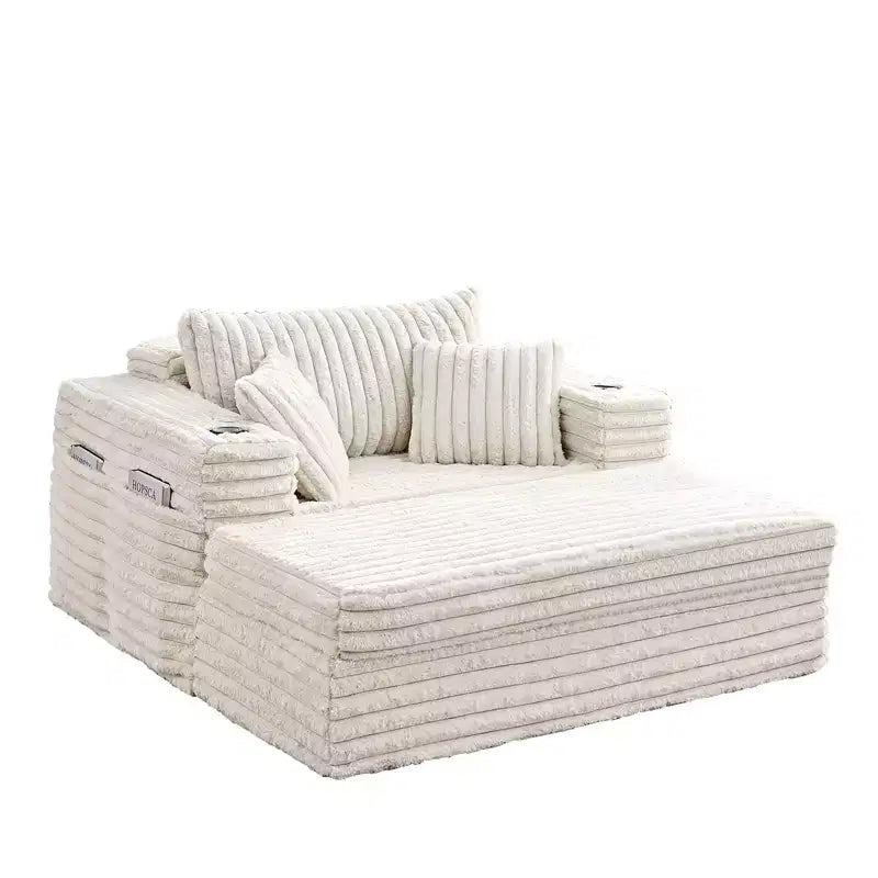 Canapé-lit moderne en velours côtelé, fauteuil simple avec porte-gobelets, poches latérales, accoudoirs larges, idéal pour les appartements