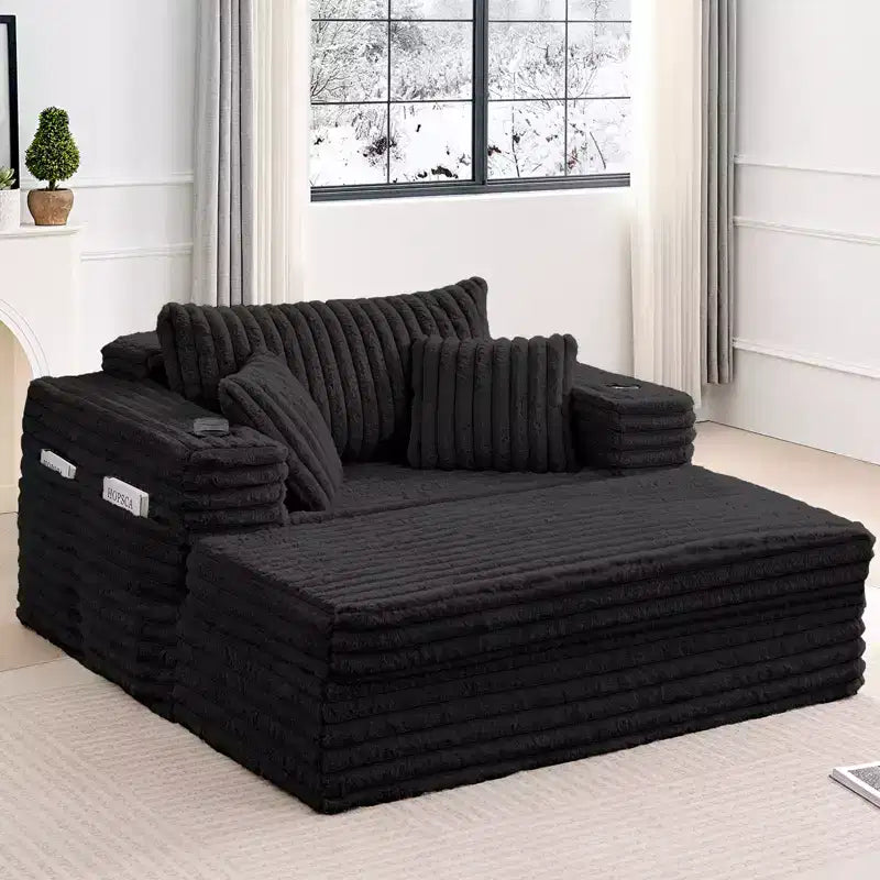 Canapé-lit moderne en velours côtelé, fauteuil simple avec porte-gobelets, poches latérales, accoudoirs larges, idéal pour les appartements