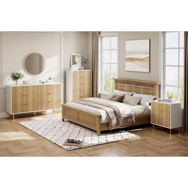 Commode à 5 tiroirs, armoire de rangement moderne avec poignées dorées pour chambre à coucher