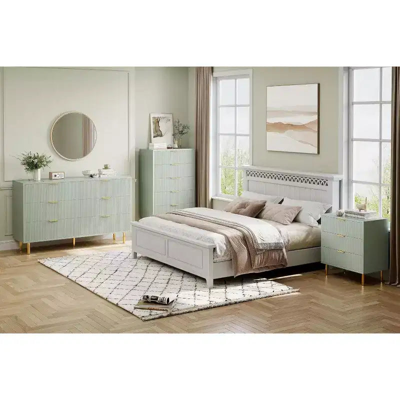 Commode à 5 tiroirs, armoire de rangement moderne avec poignées dorées pour chambre à coucher