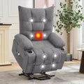 Electric Standing Assist Sofa with Massage and Heating 57cm Seat Width Linen Gray Iron Frame Soft Padding Cat Ear Grid Design Living Room Elderly Use