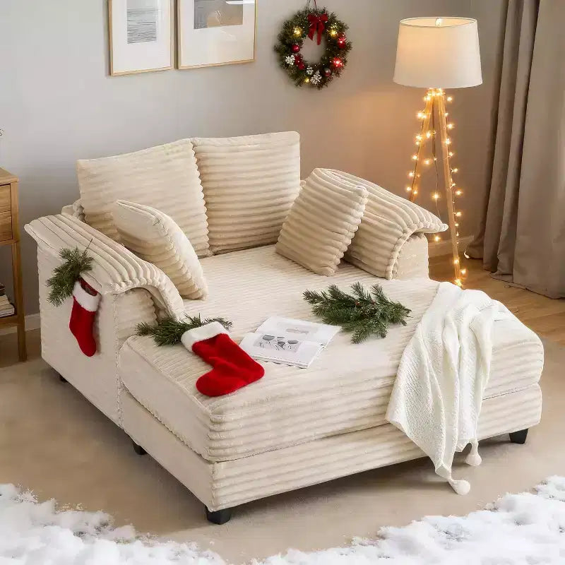 VINGLI Lounge Chair 56 Oversized Reading Chair Corduroy Chaise Sofa Recliner Bed Upholstered Comfy Sleeper Couch with Throw Pillows and Armrests