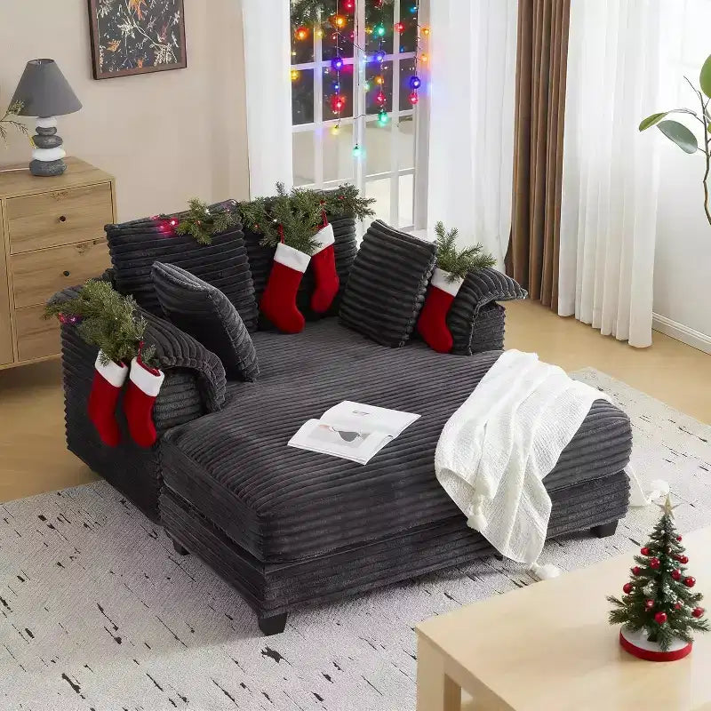 Fauteuil de salon 56, grand fauteuil de lecture, chaise longue en velours côtelé, canapé-lit inclinable rembourré et confortable avec coussins décoratifs et accoudoirs.