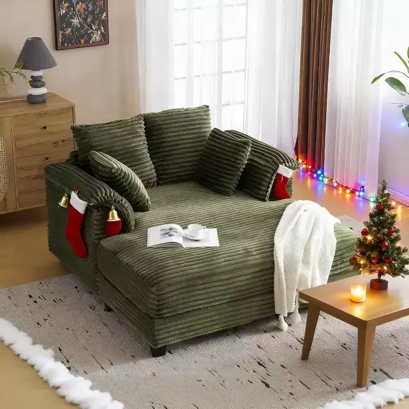 Fauteuil de salon 56, grand fauteuil de lecture, chaise longue en velours côtelé, canapé-lit inclinable rembourré et confortable avec coussins décoratifs et accoudoirs.
