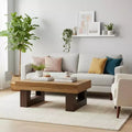 Homy Casa 42 Rustic Brown Rectangular Coffee Table with Storage Shelf, MDF Farmhouse Center Table for Living Room or Lounge Space