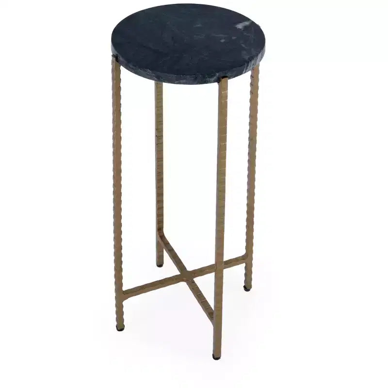 HomeRoots 21 Green and Gold Marble and Iron Drink Size Round End Table