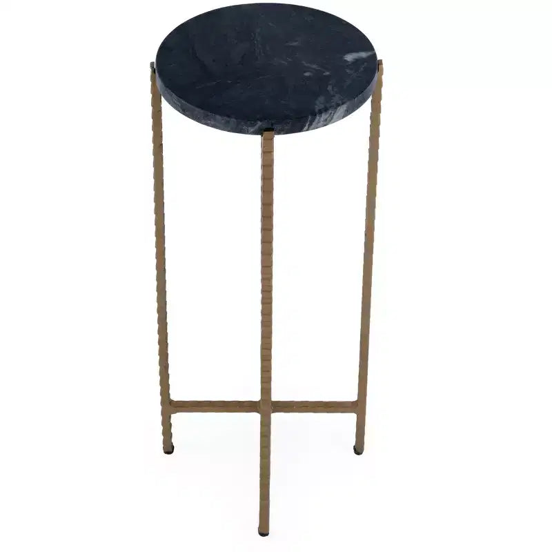 Table d'appoint ronde verte et or en marbre et fer pour boissons