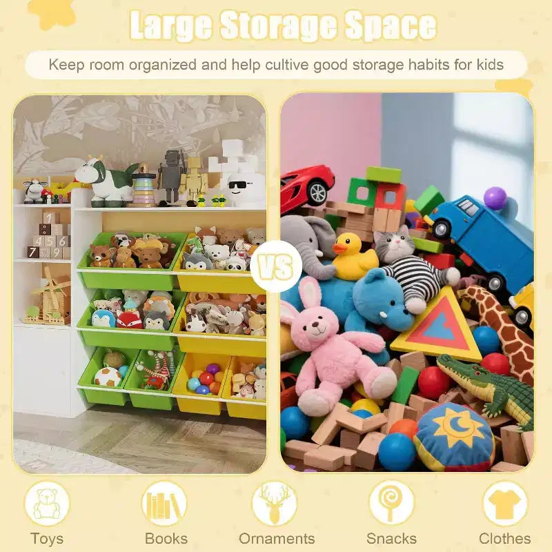 Organisateur de rangement de 43,5 pouces de large avec 8 bacs amovibles et plusieurs casiers, étagère de rangement à 4 niveaux pour livres et loisirs créatifs, bibliothèque pour chambre à coucher, salle de classe