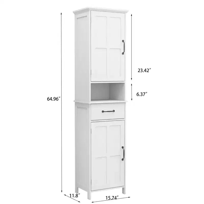 Meuble Colonne Étroit à Deux Portes et Hauteur Réduite, Idéal pour Salles de Bains et Cuisines - Blanc