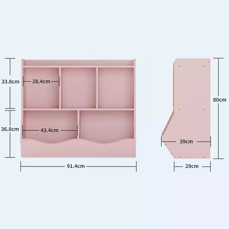 Organisateur de rangement de jouets en bois à 3 niveaux et étagère à livres pour enfants - Étagère à livres à 5 sections pour garderie Rose