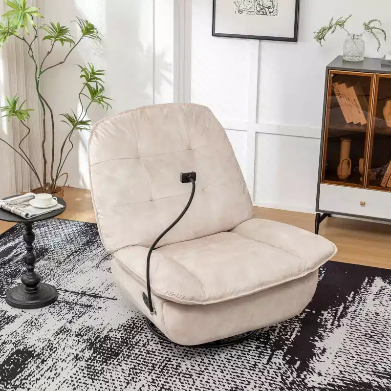 Fauteuil berçant et inclinable pivotant, support de téléphone portable en velours estampillé or, salle de lecture, marron naturel
